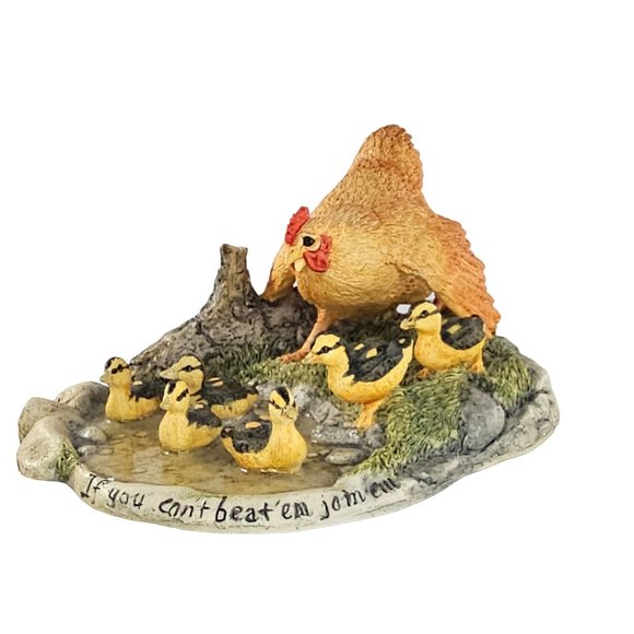 Lowell Davis If You Can't Beat Em Join Em Figurine Chicken Hen Ducklings - Picture 2 of 10